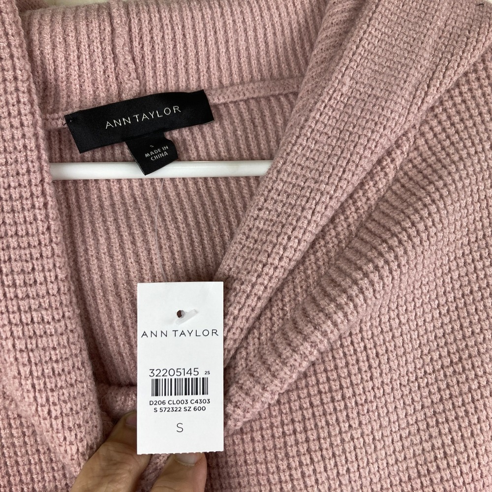 NWT Ann Taylor Hooded Sweater Womens S Pink Waffle Knit Pullover - Picture 4 of 6